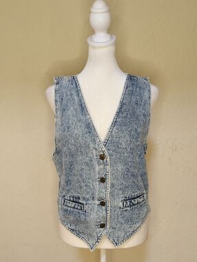 Pinot Noir Vintage Denim Stonewashed Button Front Bow Detail Vest Size Large